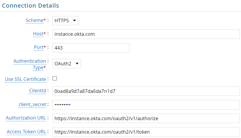 AFX Okta Connector Connection Settings